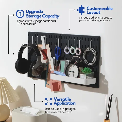 Vista 2 de Keepo - Juego de combinación de tableros de clavijas y accesorios modulares para colgar en pared, para organizador de pared, organización