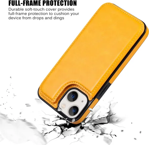 Vista 7 de Funda tipo cartera compatible con iPhone 13, estuche protector delgado con tarjetero, funda con ranuras para tarjetas de cuero sintético premium