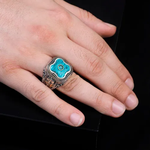 Vista 6 de Handmade Vintage Malachite Ax Ring - 925 Sterling Silver Men's Ring with Micro Jade Gemstone - 925 Sterling Silver Rings for Men - Birthday Gifts