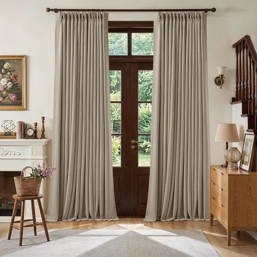 Vista 103 de Juego de 2 paneles de cortinas plisadas negras de 80 pulgadas para sala de estar, cortinas plisadas de lino con forro de 80 pulgadas de largo, 100%
