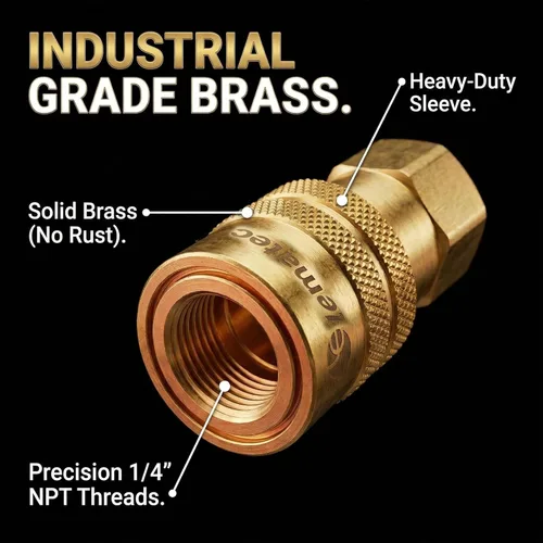 Vista 4 de LE LEMATEC Kit de montaje de manguera de compresor de aire de 15 piezas, accesorios de manguera de aire de conexión rápida NPT de 1/4 pulgadas
