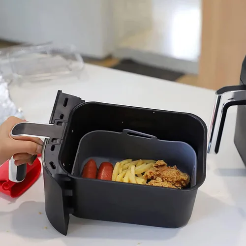 Vista 5 de Olla de silicona para freidora de aire doble Ninjas, forro de silicona reutilizable, freidora de aire de doble cesta, accesorios de cocina