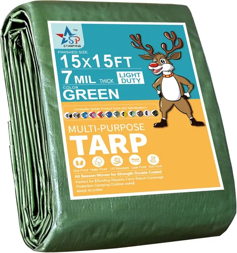 Vista 18 de STARPYNG - Lona azul de 7 mm 6x8 pies - Lona impermeable multifuncional azul - Lona impermeable de polietileno resistente a los rayos UV, a prueba