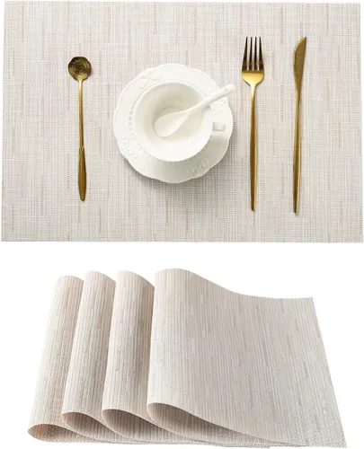 Vista 88 de Leetaltree - Juego de 4 manteles individuales beige, antideslizantes, resistentes al calor, para mesa de comedor, lavables, duraderos, de PVC