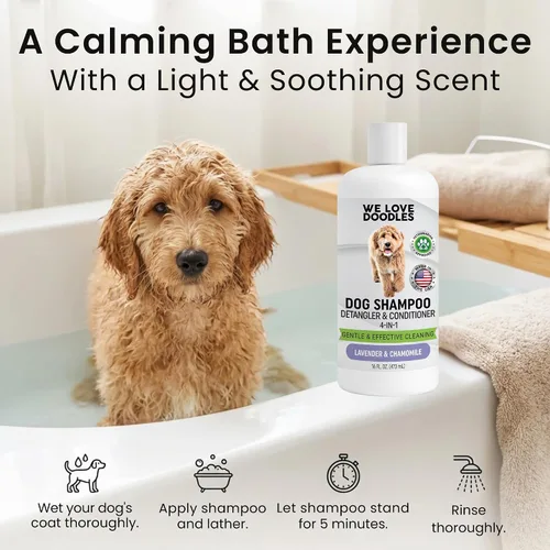 Vista 4 de We Love Doodles Kit de aseo - Cepillo deslizante, peine desengrasante y champú para perros Goldendoodles