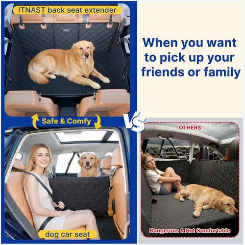 Vista 2 de Extensor de asiento trasero convertible para perros, plegable de 400 libras, funda de asiento de automóvil para perro con parte inferior dura