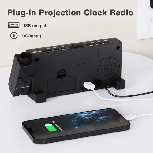 Vista 7 de Radio reloj despertador con visualización LED de 1.8 pulgadas, de carga USB, alarma dual, respaldo de batería (Versión actualizada) Mesqool AM/FM