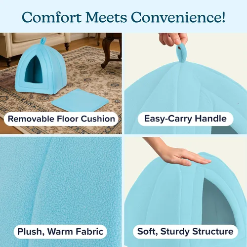 Vista 3 de PETMAKER Indoor Cat House with Removable Foam Cushion for Cats, Kittens, Small Dogs & Small Pets, Plush Pet Bed Crate Tent Hideaway with Cozy Soft