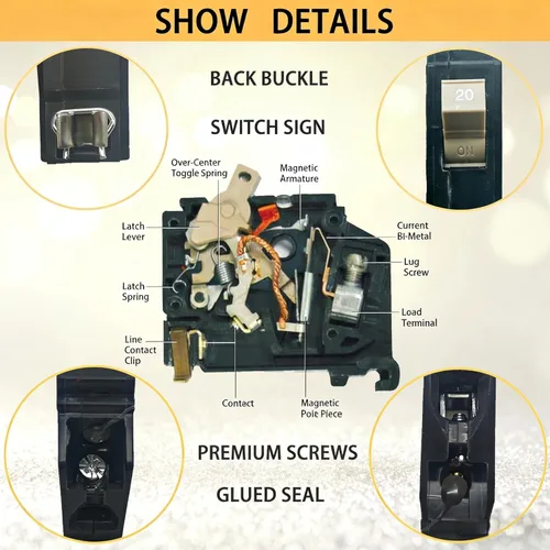 Vista 4 de Disyuntor de 1 polo de 2P-20 amperios, disyuntor de caja moldeada tipo enchufable de 3/4 pulgadas, compatible con centros de carga OEM, 10KA