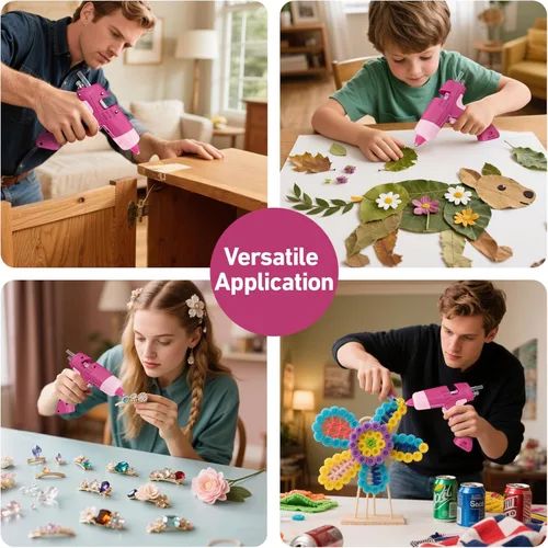 Vista 7 de Pistola de pegamento caliente con 30 barras de pegamento, juego de pistola de pegamento caliente rosa recargable de 20 W, mini pistola de pegamento