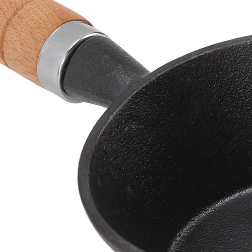 Vista 8 de Mini sartén antiadherente, mini sartén de hierro fundido, mango de madera maciza, mini sartén presazonada para cocinar en interiores y exteriores