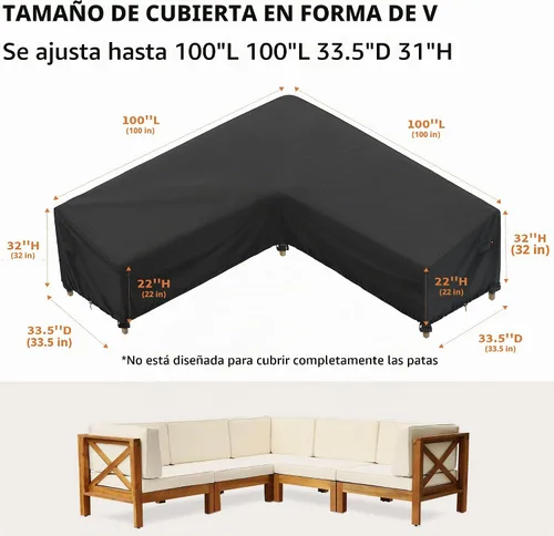 Vista 3 de iBirdie Funda para Muebles de Patio Exterior que se Ajusta a Sofás Seccionales en Forma de L de 100" x 130", 99" x 128", 98" x 126", Impermeable