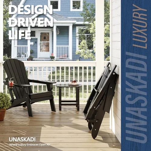 Vista 3 de Silla plegable Adirondack con soporte para tazas, de plástico HDPE resistente a todo tipo de clima, sillas de patio al aire libre, asiento