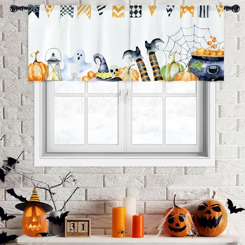 Vista 15 de Cortina de eucalipto negro y gris, cenefa para tratamiento de ventana, estilo bohemio, rústico, floral, bolsillo para barra, cortinas de ventana