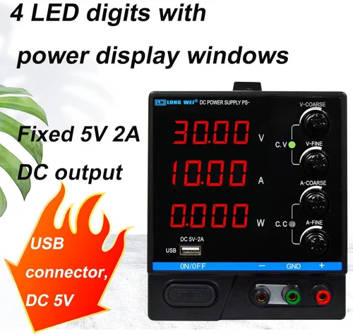 Vista 3 de Fuente de alimentación de CC variable, fuente de alimentación de banco de CC regulada de conmutación ajustable de 30 V 10 A con pantalla
