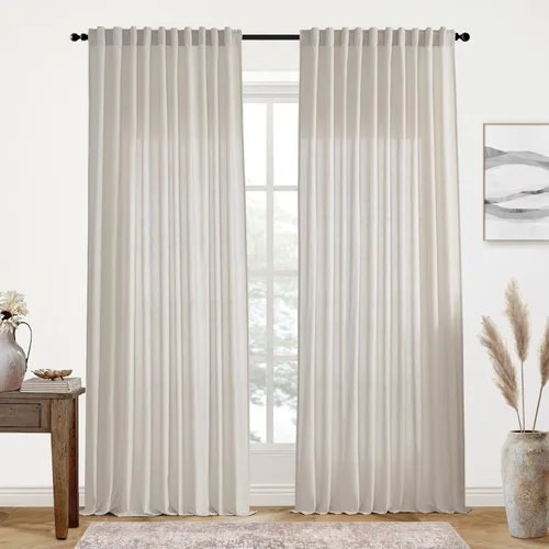Vista 86 de XTMYI - Cortinas transparentes de 54 pulgadas de largo, juego de 2 paneles para baño, cortinas cortas de lino y algodón con semi privacidad