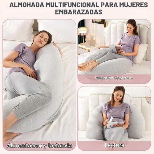 Vista 5 de Zomee Almohada de embarazo cómoda – Almohada de maternidad en forma de J para dormir de lado y lactancia, apoyo acogedor para cuello, cabeza