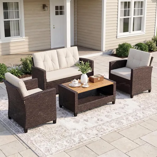 FansaFurn Juego de muebles de mimbre para patio de 4 piezas para todo tipo