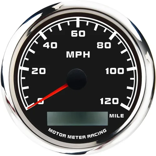 Vista 25 de MOTOR METER RACING W Pro 85mm 3-3/8" Velocímetro GPS Digital Odómetro 200 MPH/300 KMH Impermeable Dial Blanco LED Rojo para Coche Camión Marino