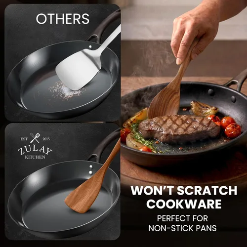 Vista 8 de Zulay Kitchen - Juego de 10 utensilios de cocina de madera de teca natural con acabado suave y cómodo agarre, juego de utensilios de cocina