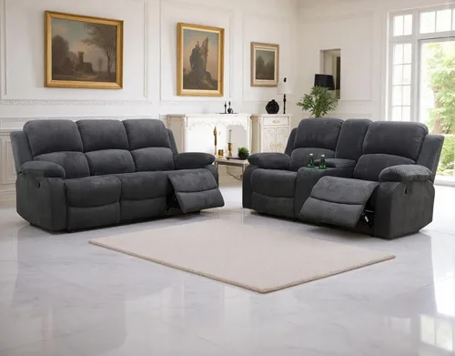 Vista 48 de Juego de 2 sofás reclinables manuales de cuero sintético, juego de sofá reclinable para sala, muebles modernos para sala con portavasos/consola