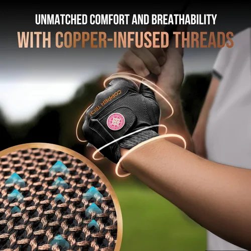 Vista 4 de Copper Tech Plus Ladies Golf Gloves Women (2nd Gen) Copper Compression Joint Support with Flexible & Comfortable Fit Tacky Silicone Pad