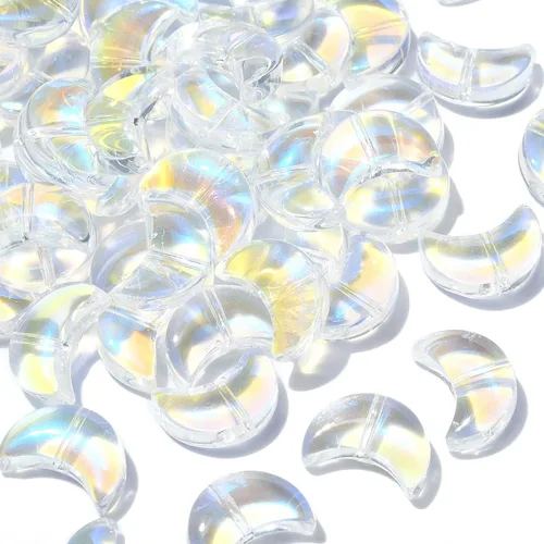 Vista 5 de KitBeads 100 cuentas de vidrio en forma de luna, electroplaca, cuentas de luna creciente transparente, de color AB, cuentas de luna para fabricación