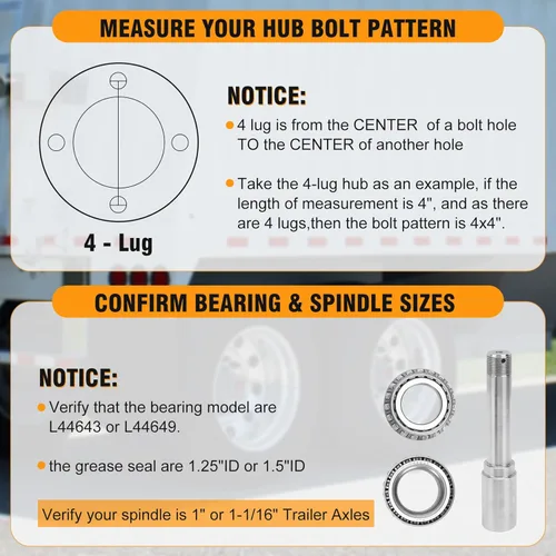 Vista 6 de Juego de 2 kits de cubo de remolque de 4 orejetas para 2000 libras, cubo de remolque de 4×4" apto para ejes de remolque de 1" y 1"-1/16", cubo