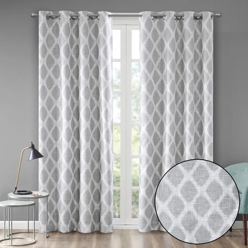 Vista 16 de Sun Smart Blakesly Cortinas opacas para ventana de patio, estampado Ikat, decoración de sala de estar, decoración de sala de estar, cortina con Aqua