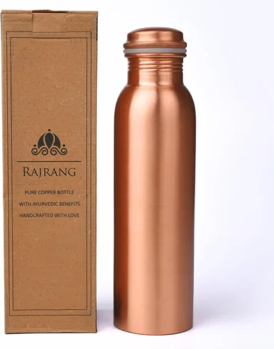 RAJRANG Botella de agua de cobre puro de 34 oz a prueba de fugas, diseño ayurveda, jarra de salud para deporte, fitness, yoga, 33.8 fl oz