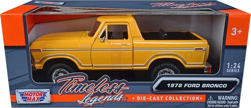 Vista 2 de 1978 Bronco 1:24 Modelo de Coche de Juguete Fundido SUV SUT Camioneta Motormax 79374 (Amarillo)