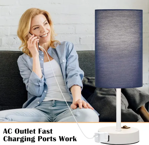 Vista 6 de ZJOJO Juego de 2 lámparas de mesa para dormitorio, lámparas pequeñas de noche con interruptor basculante regulable de 3 vías y toma de corriente