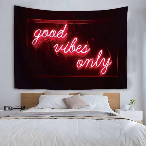 Vista 7 de HuxtleEssentials Tapiz decorativo de pared, con texto en inglés Good Vibes Only Words in Neon Light para dormitorio, sala de estar, exterior, 50 x