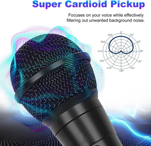 Vista 3 de Micrófono de mano con cable, micrófono vocal dinámico cardioide de mano dual con interruptor de encendido/apagado, cable de 13 pies, conector