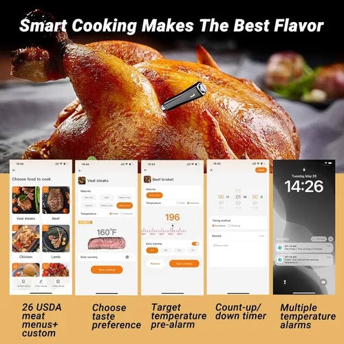 Vista 5 de Termómetro inalámbrico de carne con 4 sondas, Termómetro de carne INKBIRD WiFi digital inalámbrico para horno con parrilla rotisserie, Termómetro