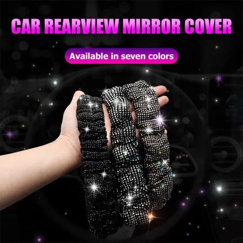 Vista 6 de Funda brillante para espejo retrovisor, protector elástico de felpa para espejo retrovisor, con diamantes de imitación brillantes decorativos