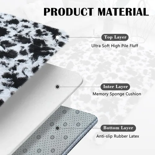 Vista 4 de Alfombra de lujo con estampado de vaca lechera de 3 x 5 pies, lindas alfombras de vaca para sala de estar, dormitorio, alfombra esponjosa de vaca