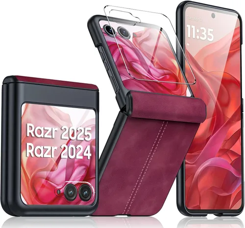 Vista 14 de para Samsung Galaxy Z Flip 7 Funda con protección de bisagras y protector de pantalla incorporado, funda de cuero mate de policarbonato ultradelgada