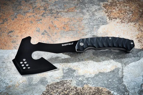 Vista 8 de Sheffield 12153 Standoff Tactical Tomahawk con funda, hacha de supervivencia ligera, hacha de supervivencia para acampar, hachas de mano, hacha