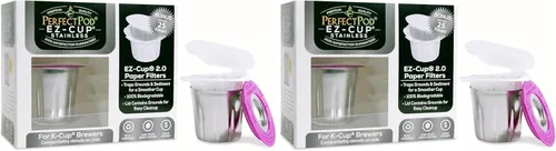 EZ-Cup - Cápsula de café reutilizable de acero inoxidable para Keurig + 25 filtros de papel desechables, cápsula recargable compatible con Keurig y