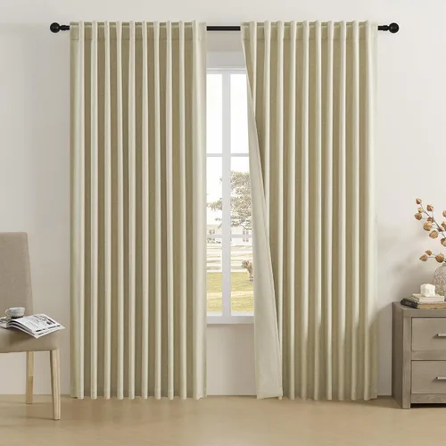 Vista 41 de DUALIFE - Cortinas de lino opacas beige de 54 pulgadas de largo, con pestaña trasera y bolsillo para cortinero, cortinas estrechas para dormitorio