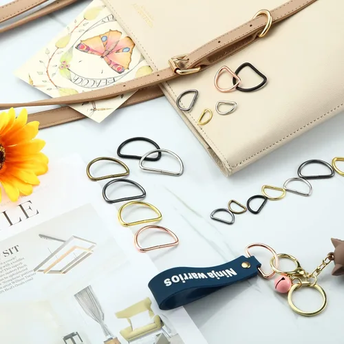 Vista 7 de Shimeyao 90 anillos en D de metal de colores surtidos para monedero, hebillas en forma de D, multiusos, semicirculares para bolsas de hardware