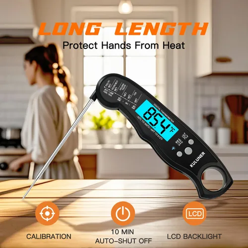 Vista 5 de KULUNERKULUNER - Termómetro digital impermeable de lectura instantánea de carne con sonda plegable de 4.6 pulgadas