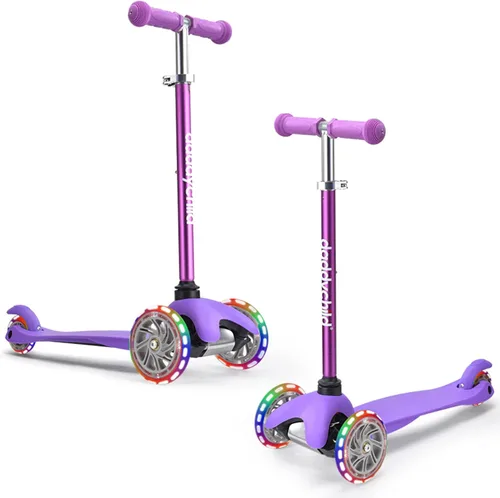 Vista 10 de 3-Wheel Kick Scooter for Kids Ages 3-8 Lean-to-Steer Toddler Scooter with Extra Wide Light Up Wheels, 4 Adjustable Heights, Foldable Scooters for