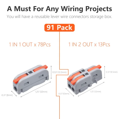 Vista 5 de XALXMAW 91 conectores de cable de palanca, kit de conectores eléctricos de empalme mini para cableado rápido 24-12 AWG
