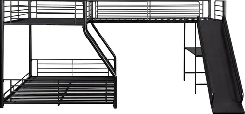 Vista 8 de Bellemave Literas triples, literas en forma de L de tamaño individual sobre cama matrimonial adjunta a una cama alta con escritorio, literas triples