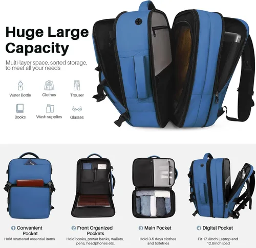 Vista 87 de Mochila de Viaje Snoffic para Mujer, Negro, 17 pulg.