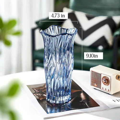 Vista 2 de Jarrón de vidrio para flores, jarrones de vidrio transparente azul para centros de mesa, jarrón de cristal para decoración de flores de mesa