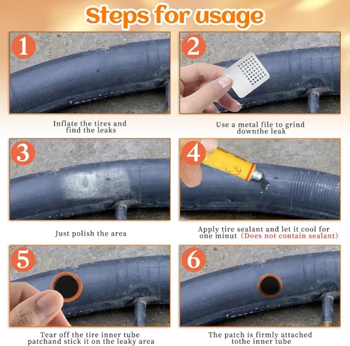 Vista 4 de Kit de reparación de neumáticos de bicicleta, parches de goma para neumáticos de bicicleta, herramienta de neumáticos de bicicleta al aire libre