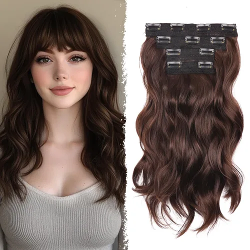 Vista 31 de Extensiones de cabello con clip, extensiones de cabello sintético ondulado de 14 pulgadas con clip (color: 22H10#)